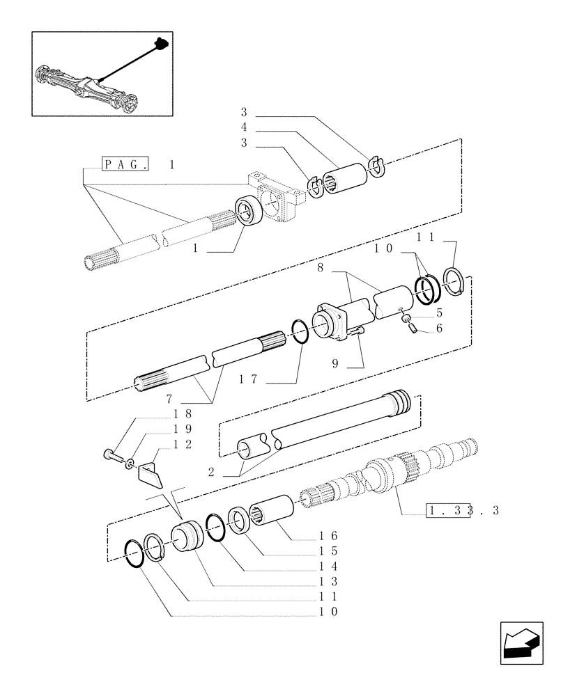 Схема запчастей Case IH MXM120 - (1.38.5/03[02]) - FRONT AXLE PROPELLER SHAFT (4WD) (04) - FRONT AXLE & STEERING