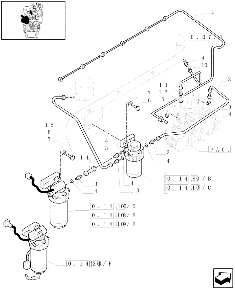 Схема запчастей Case IH MXM140 - (0.14.0[03]) - 2 FILTERS FUEL SYSTEM (01) - ENGINE