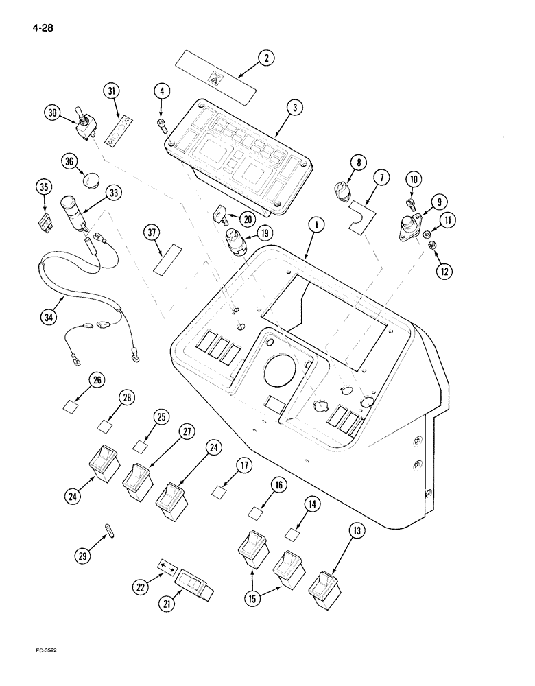 Схема запчастей Case IH 995 - (4-28) - INSTRUMENTS AND SWITCHES, TRACTOR WITH CAB (04) - ELECTRICAL SYSTEMS