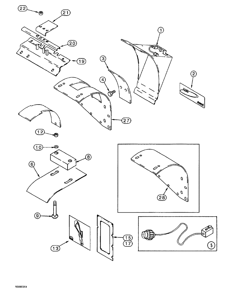 Схема запчастей Case IH AFS - (02-24) - GRAIN FLOW SENSOR MOUNTING (1644, 1666, 1688 AND 2100 SERIES COMBINES PRIOR TO 1996) (55) - ELECTRICAL SYSTEMS