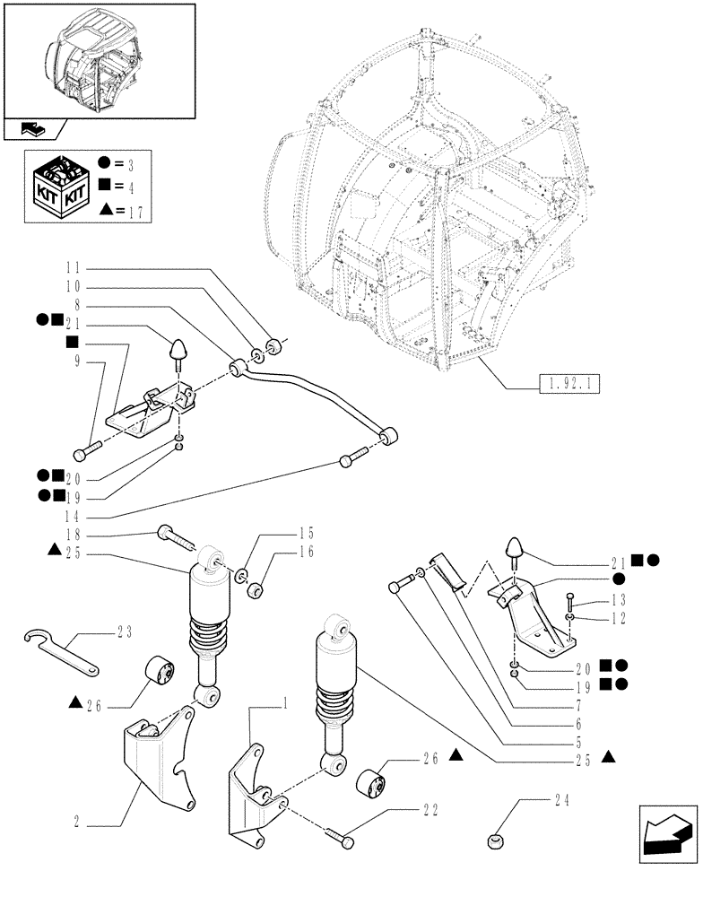 Схема запчастей Case IH PUMA 140 - (1.92.6/01) - CABIN SUSPENSION - REAR SUPPORTS (VAR.330658-331658) (10) - OPERATORS PLATFORM/CAB