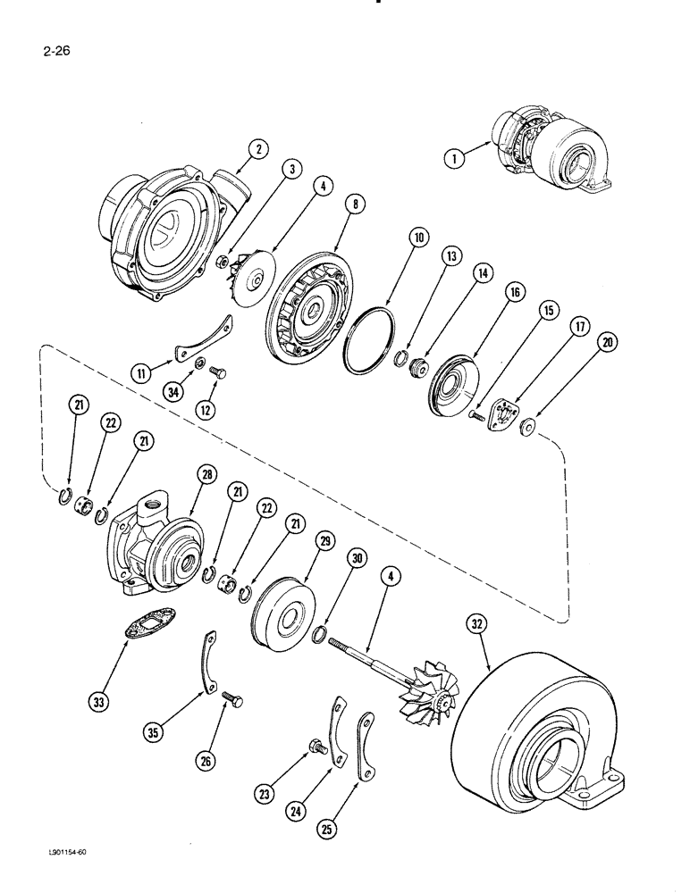 Схема запчастей Case IH 1620 - (2-26) - TURBOCHARGER, 6T-590 ENGINE (01) - ENGINE