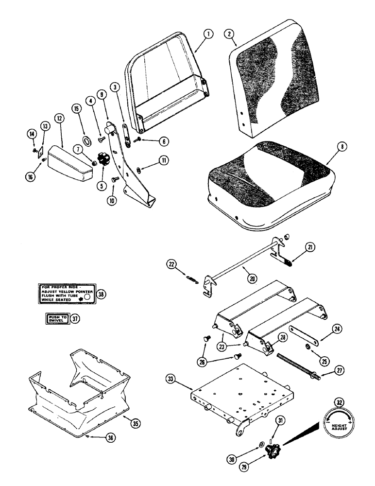 Схема запчастей Case IH 1370 - (410) - SEAT AND SUSPENSION ASSEMBLY, CLOTH WITH SWIVEL, FIRST USED P.I.N. 8797501 (09) - CHASSIS/ATTACHMENTS