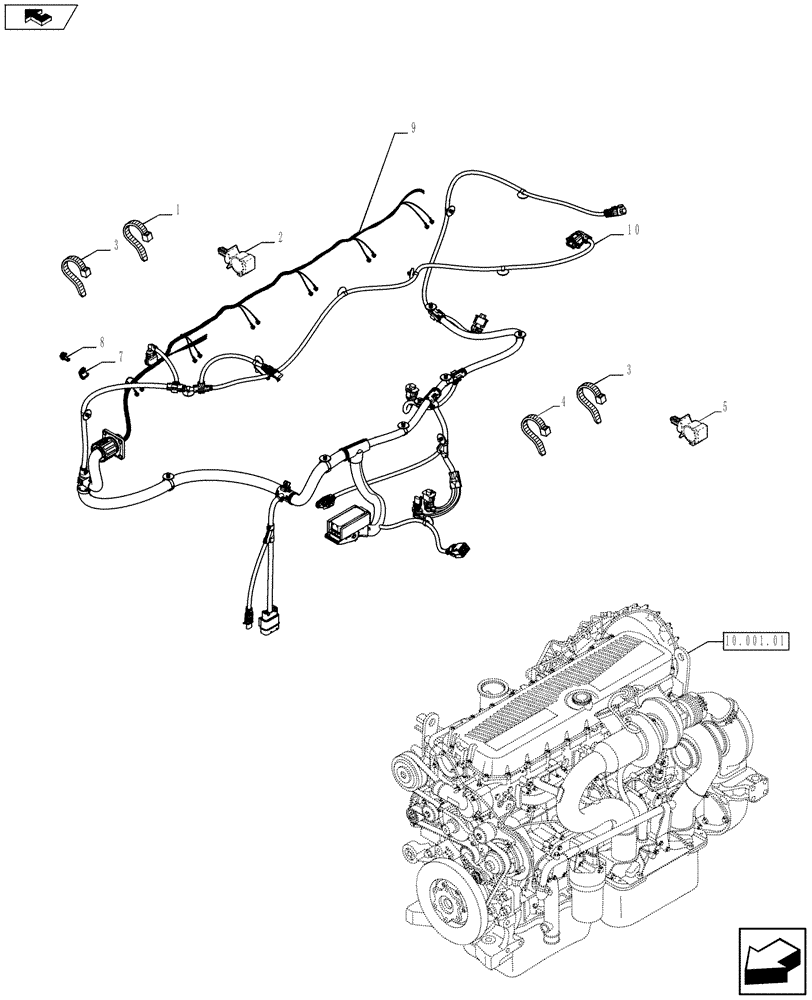 Схема запчастей Case IH F3DFE613B A001 - (55.100.05) - MOTOR ELECTRIC INSTALLATION (504386635/740) (55) - ELECTRICAL SYSTEMS