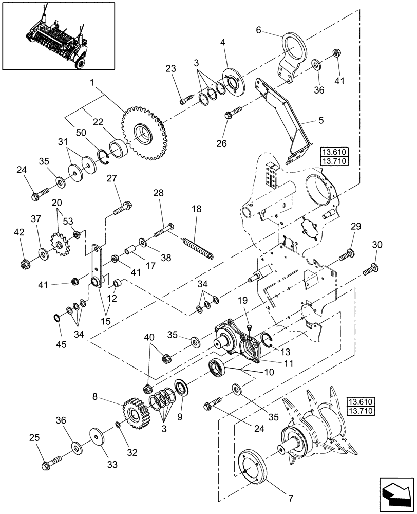 Схема запчастей Case IH RBX463 - (13.465) - PICKUP, ROTOR DRIVE, RH (13) - FEEDER