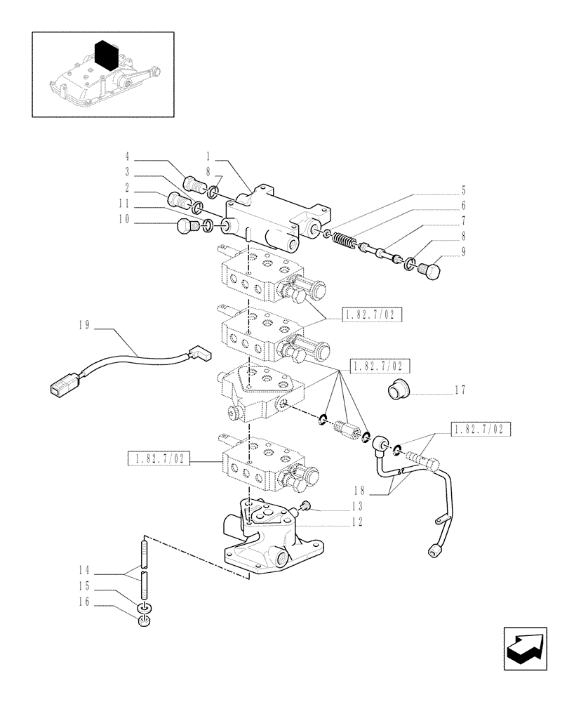 Схема запчастей Case IH JX1095N - (1.82.7/04[01]) - (VAR.419) THREE REMOTE VALVES FOR ELECTRONIC LIFT - VALVE AND FLANGE - C5484 (07) - HYDRAULIC SYSTEM