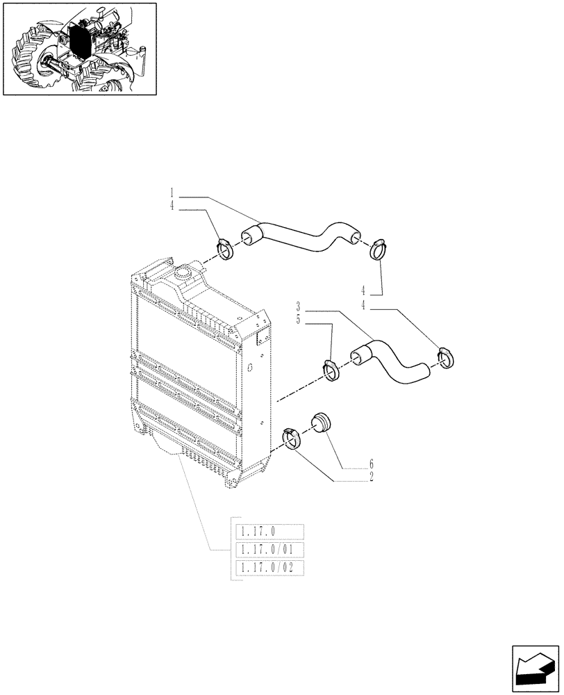 Схема запчастей Case IH MAXXUM 140 - (1.17.2[02]) - RADIATOR HOSES (02) - ENGINE EQUIPMENT