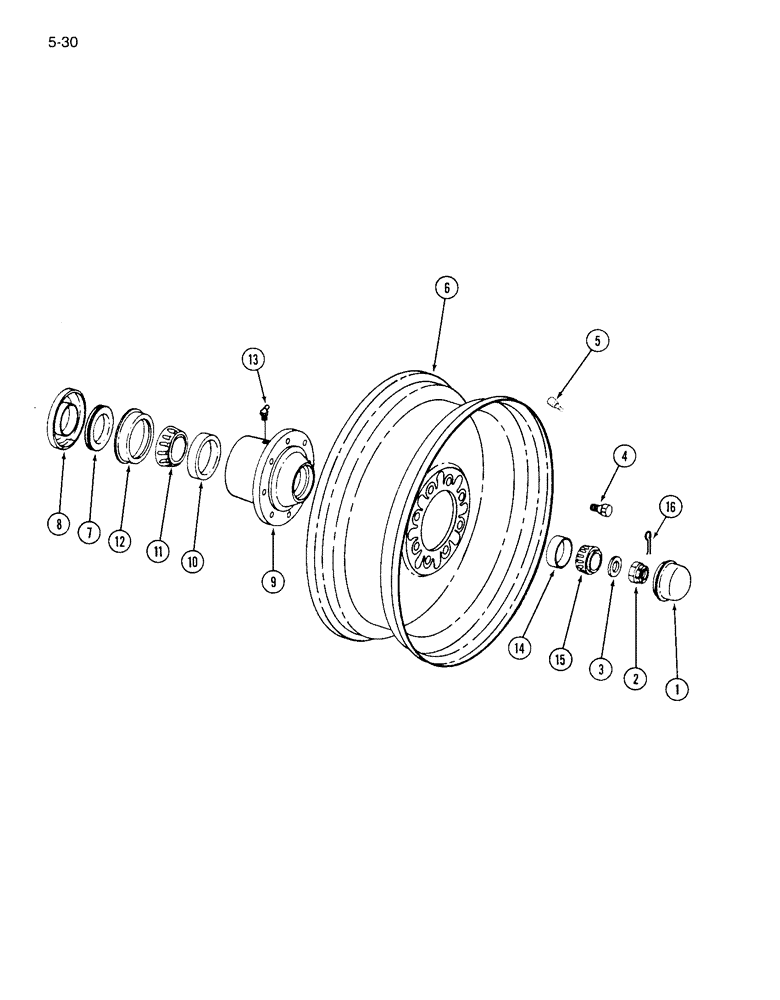 Схема запчастей Case IH 1844 - (5-30) - REAR STEER WHEEL AND HUB, 1844 COTTON PICKER (04) - STEERING