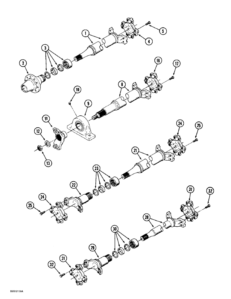 Схема запчастей Case IH 9390 - (6-130) - DRIVE SHAFT ASSEMBLIES, SYNCHROSHIFT TRACTOR (06) - POWER TRAIN