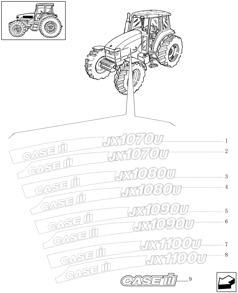 Схема запчастей Case IH JX1080U - (1.98.2[01]) - MODEL PLATE, DECALS & INSTRUCTION PLATES (13) - DECALS
