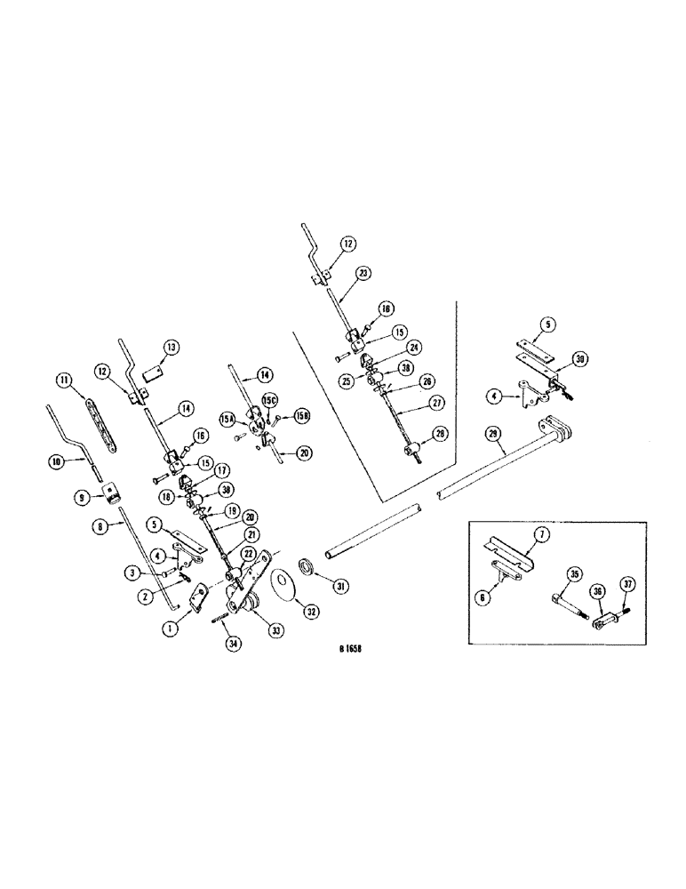 Схема запчастей Case IH 660 - (084) - CONCAVE ADJUSTING LEVER AND LINKAGE 