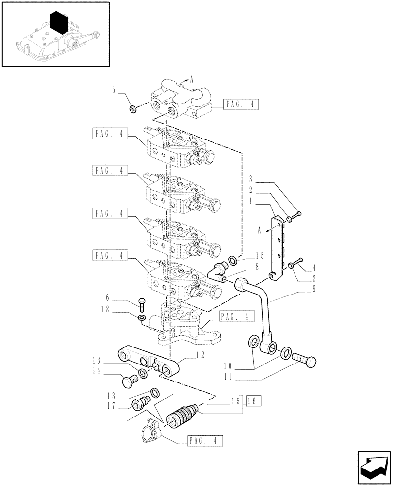 Схема запчастей Case IH JX1075C - (1.82.7/11[06]) - (VAR.165) 4 REMOTE VALVES FOR MDC - QUICK COUPLING - D5484 (07) - HYDRAULIC SYSTEM