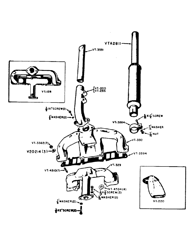 Схема запчастей Case IH VAC12-SERIES - (013) - GASOLINE MANIFOLD, EXHAUST PIPE AND MUFFLER, VAC, VA, VAO,VAH (02) - ENGINE