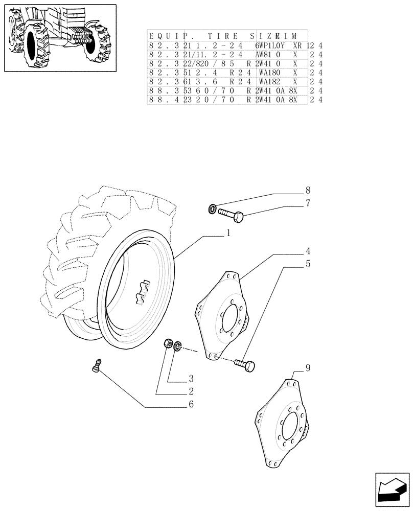 Схема запчастей Case IH JX80 - (82.00[01]) - DRIVING WHEELS - 4WD (11) - WHEELS/TRACKS