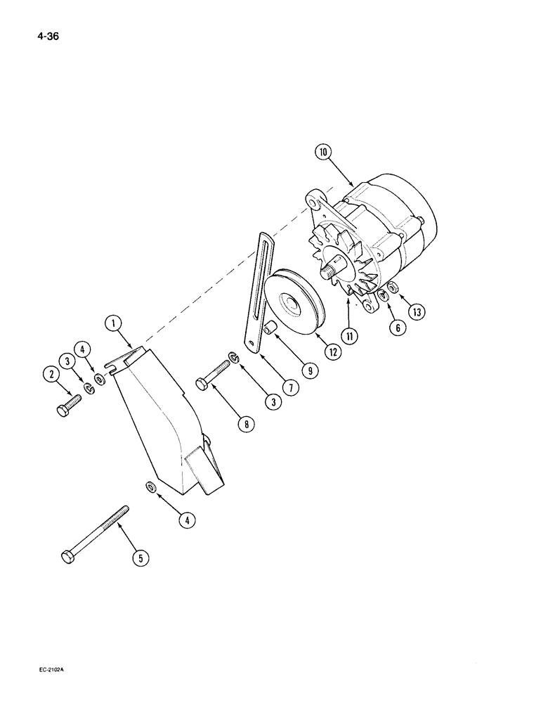 Схема запчастей Case IH 495 - (4-036) - ALTERNATOR MOUNTING AND SHIELD (04) - ELECTRICAL SYSTEMS