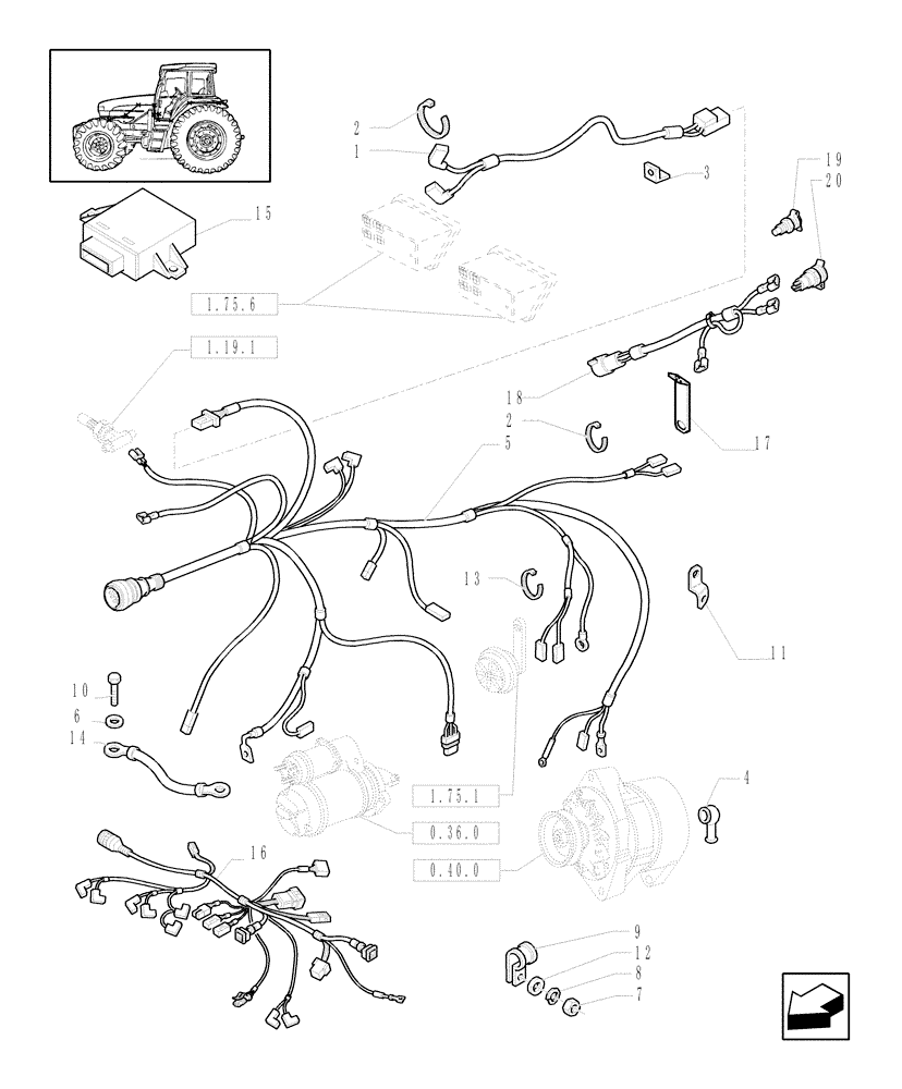 Схема запчастей Case IH JX1090U - (1.75.4[01]) - VARIOUS ELECTRIC CABLES (06) - ELECTRICAL SYSTEMS