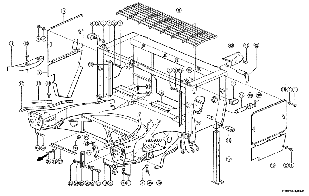 Схема запчастей Case IH RU450 - (0001) - TROUGH (R45F) (58) - ATTACHMENTS/HEADERS