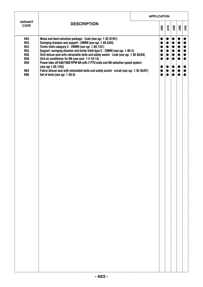 Схема запчастей Case IH JX70 - (0.0040/02) - OPTIONAL EQUIPMENT (00) - GENERAL