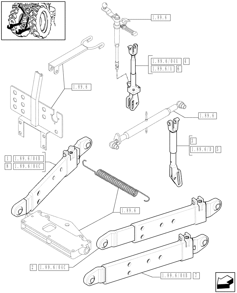 Схема запчастей Case IH JX70 - (1.89.6/04) - (VAR.902) 3 POINT LINKAGE WITH CAT.2 FLEXIBLE ENDS (09) - IMPLEMENT LIFT