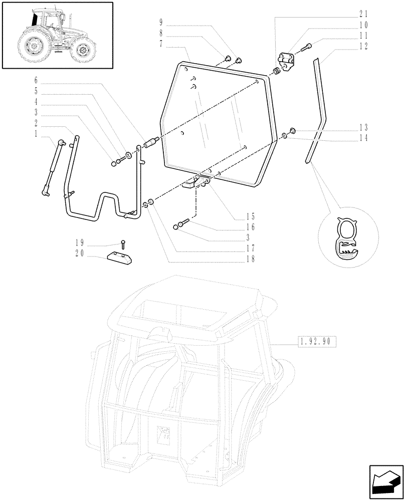 Схема запчастей Case IH JX95 - (1.92.92[02]) - CAB REAR WINDOW (10) - OPERATORS PLATFORM/CAB