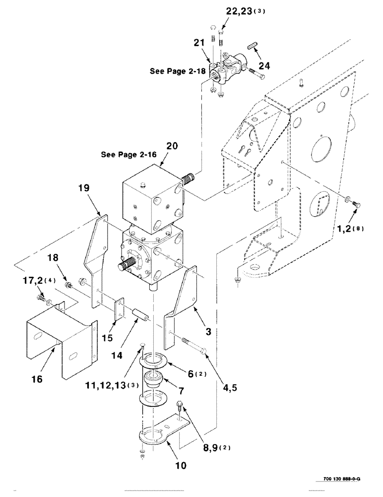 Схема запчастей Case IH 8312 - (2-14) - GEARBOX ASSEMBLY, SWIVEL (58) - ATTACHMENTS/HEADERS