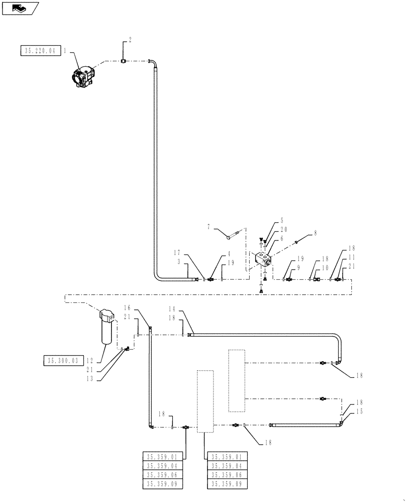 Схема запчастей Case IH 810 - (35.220.11) - CONTROL VALVE CIRCUIT, BOOM AND AUXILIARY VALVES, 3 WHEELER (35) - HYDRAULIC SYSTEMS