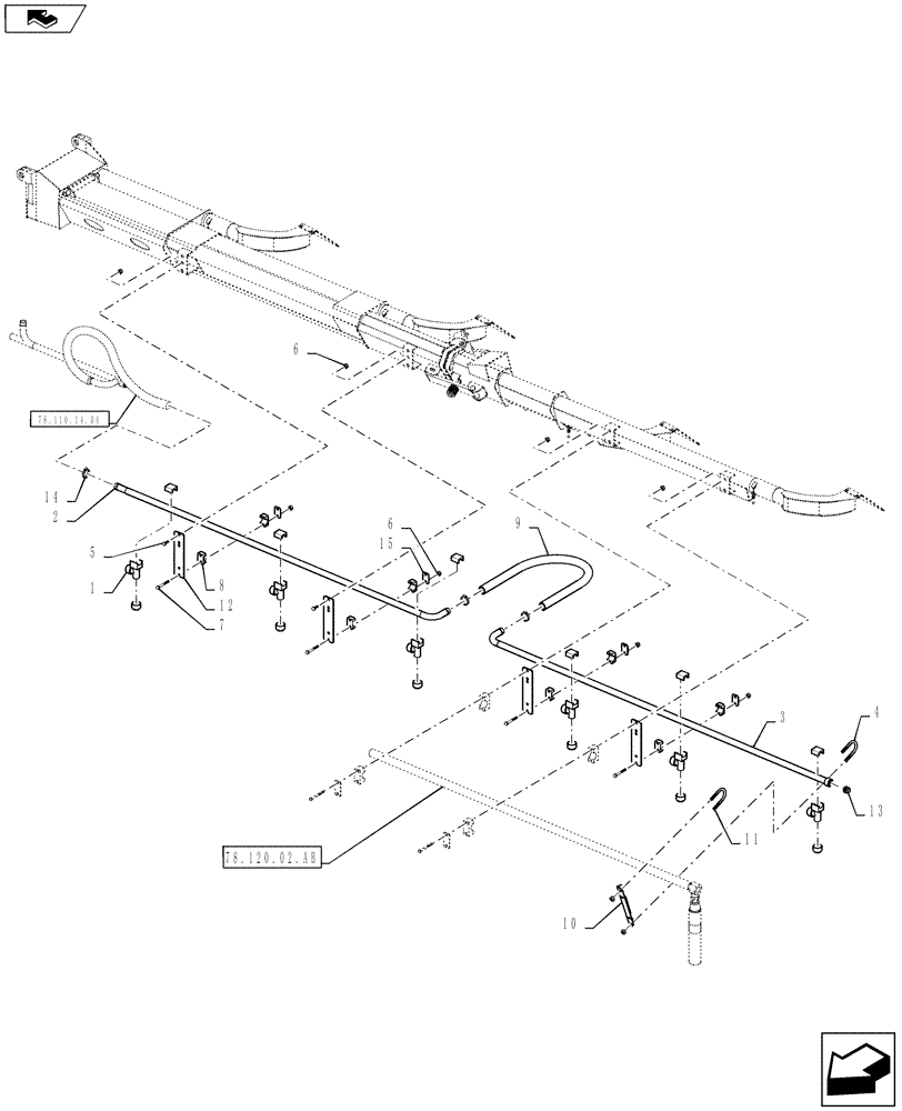 Схема запчастей Case IH 810 - (78.110.14.DB) - BOOM PLUMBING, 70, 2.5" TUBES, LH, OUTER (78) - SPRAYING