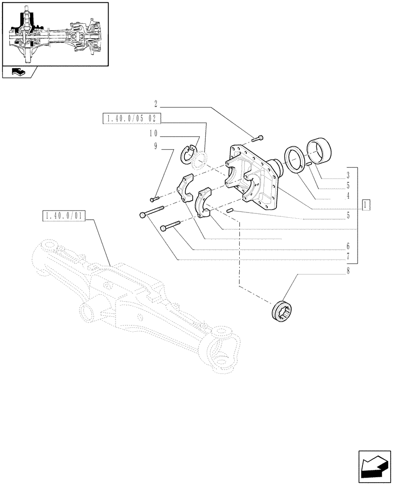 Схема запчастей Case IH PUMA 165 - (1.40.0/05[01]) - FRONT AXLE - SUPPORT (04) - FRONT AXLE & STEERING