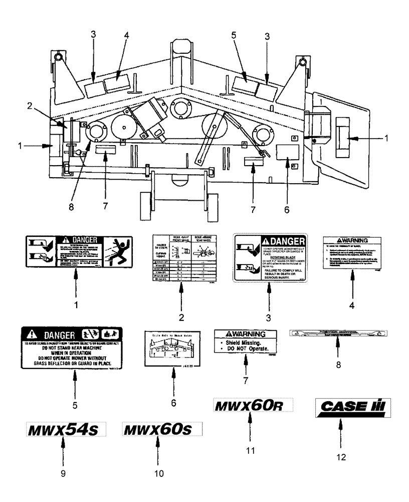 Схема запчастей Case IH 716416046 - (021) - DECALS - MWX54S, MWX60S (CLASS 1) & MWX60R 