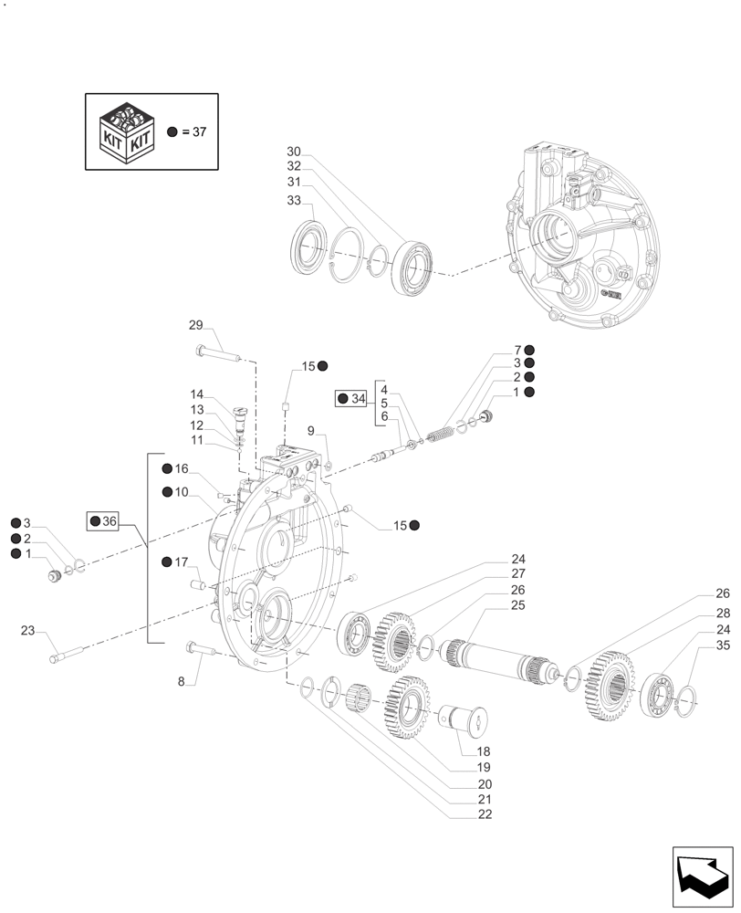 Схема запчастей Case IH FARMALL 140A - (21.154.AA[01]) - FRONT COVER 8+8 POWER SHUTTLE - 30 KM / 40 KM (21) - TRANSMISSION