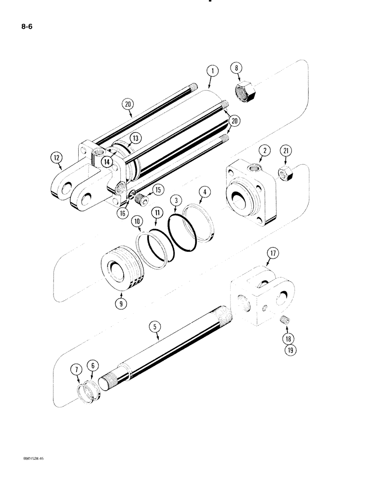 Схема запчастей Case IH 550 - (8-006) - ENDGATE LIFT CYLINDER, 1272147C91, TIE ROD DOUBLE ACTING, 3-1/2 ID X 8 INCH STROKE (08) - HYDRAULICS