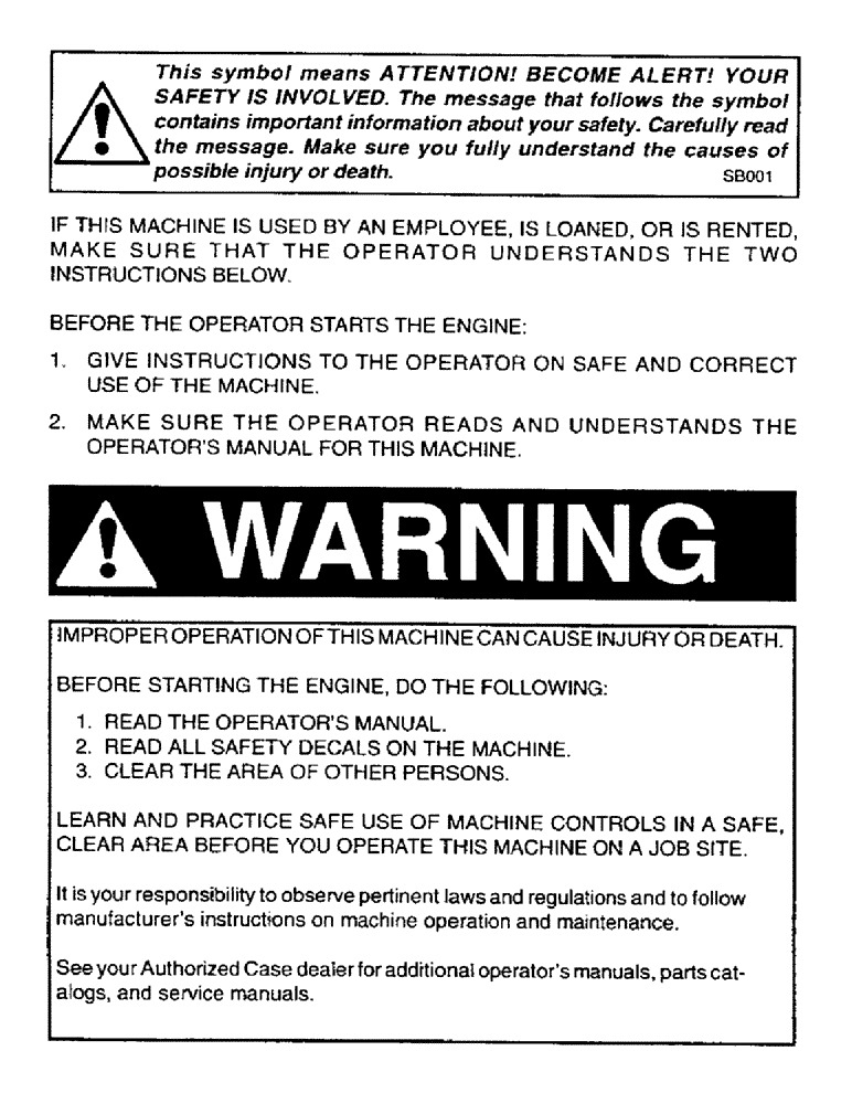 Схема запчастей Case IH 2400 - (A00) - WARNING 