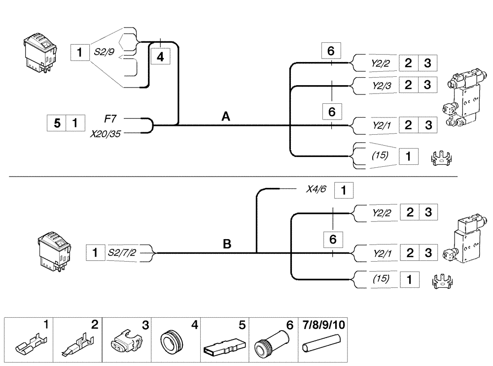 Схема запчастей Case IH C55 - (04-07[01]) - CABLE HARNESS AND CONNECTIONS - CONTROL VALVE (04) - ELECTRICAL SYSTEMS