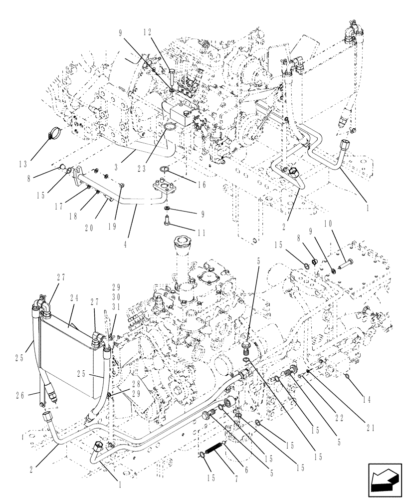 Схема запчастей Case IH DX45 - (07.12[A]) - HYD PIPING & OIL COOLER, W/HST (07) - HYDRAULIC SYSTEM