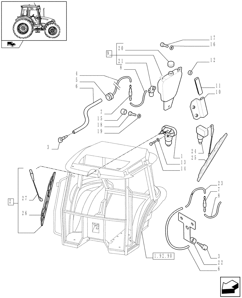 Схема запчастей Case IH FARMALL 90 - (1.92.91/01) - REAR WINDSHIELD WIPER (VAR.335642) (10) - OPERATORS PLATFORM/CAB