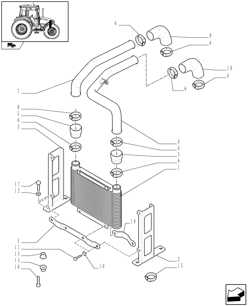 Схема запчастей Case IH FARMALL 80 - (1.19.1[02A]) - INTERCOOLER AND RELATED PARTS - D6750 (02) - ENGINE EQUIPMENT