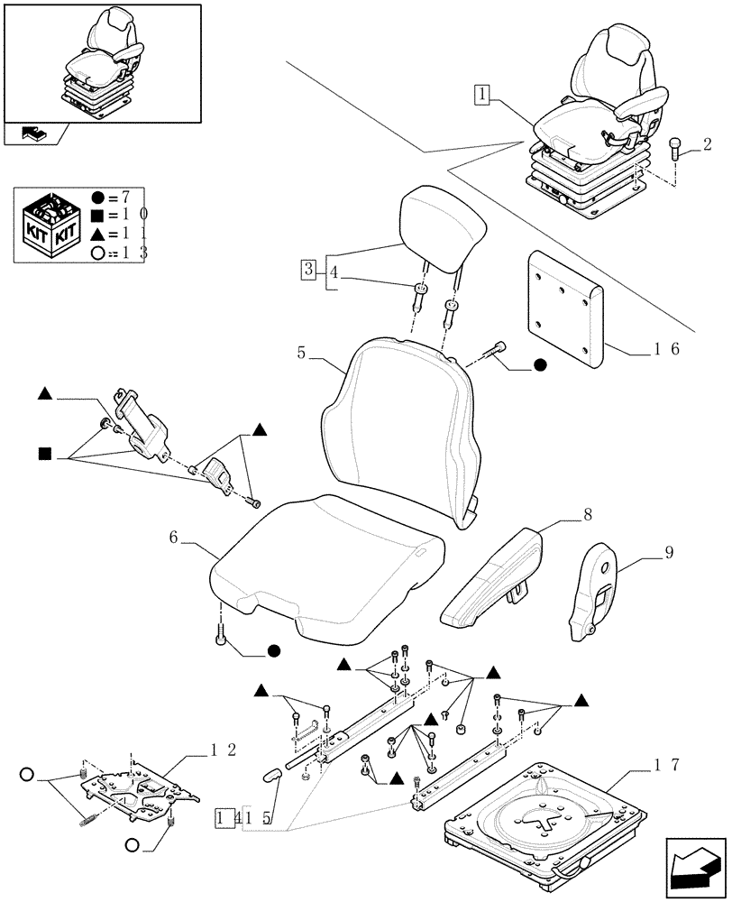 Схема запчастей Case IH PUMA 210 - (1.93.3/ A[01]) - SEAT WITH AIR SUSPENSION, BELT AND SWITCH - BREAKDOWN (10) - OPERATORS PLATFORM/CAB