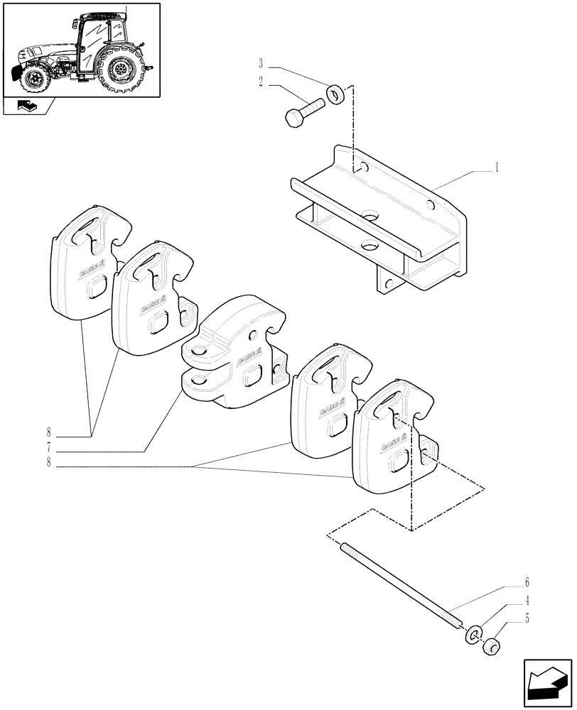 Схема запчастей Case IH FARMALL 105V - (1.44.0/01) - FRONT SUPPORT AND WEIGHTS WITH 4 LIGHT PLATES (100KG) FOR STANDARD AXLE (VAR.330237) (04) - FRONT AXLE & STEERING