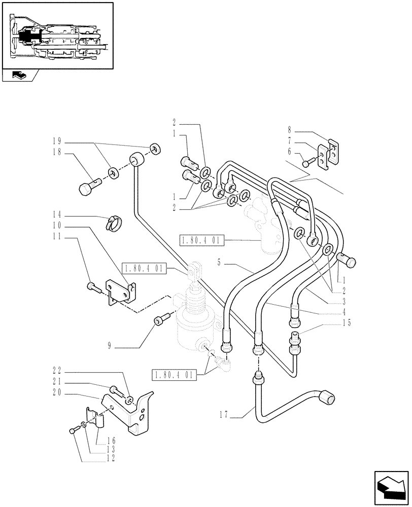 Схема запчастей Case IH FARMALL 105V - (1.80.4[02]) - PTO ENGAGEMENT CLUTCH - PIPES (07) - HYDRAULIC SYSTEM