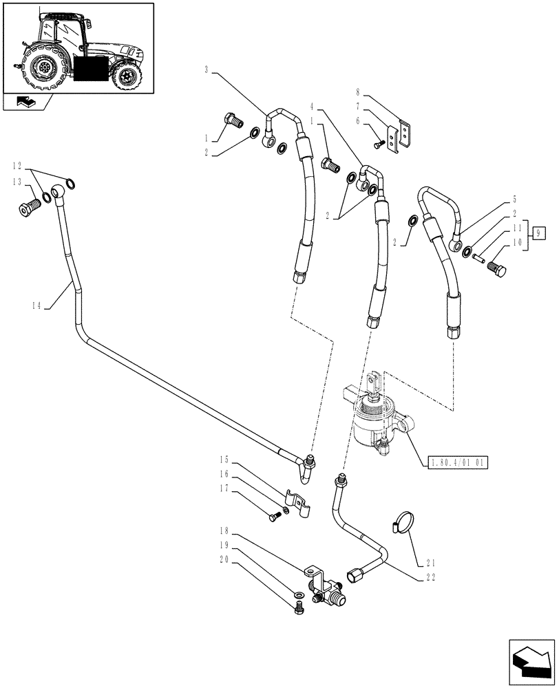 Схема запчастей Case IH FARMALL 95N - (1.80.4/01[02]) - ELECTRONIC MID MOUNTED VALVES - PTO ENGAGEMENT CLUTCH - PIPES (07) - HYDRAULIC SYSTEM