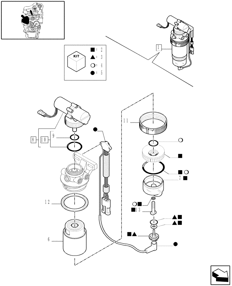 Схема запчастей Case IH MXM120 - (0.14.0/ E) - SEPARATORY ASSY FUEL/WATER BREAKDOWN - ASN ACM218235 (01) - ENGINE