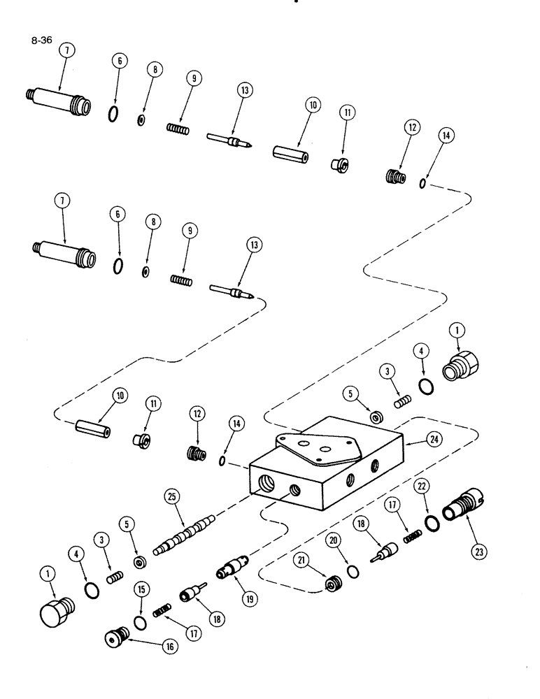 Схема запчастей Case IH 1620 - (8-36) - DOUBLE PILOTED VALVE, AUGER SWING AND REEL BEFORE AND AFTER (07) - HYDRAULICS