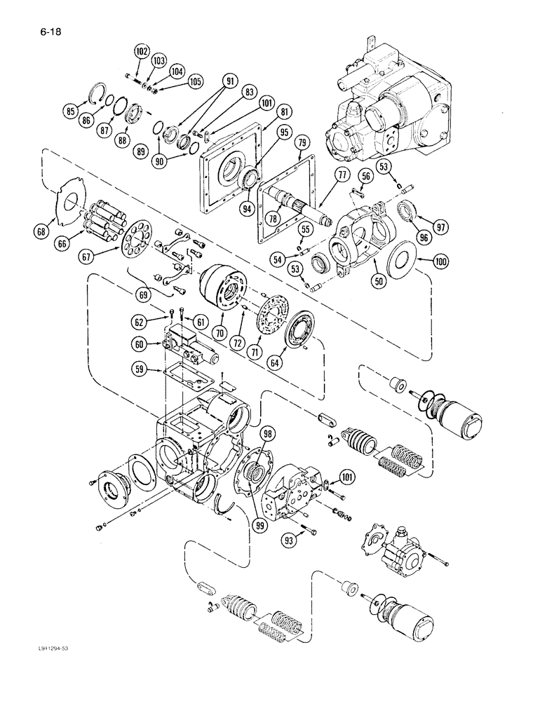 Схема запчастей Case IH 1640 - (6-18) - HYDROSTATIC PUMP, PRIOR TO P.I.N. JJC0097001 (CONTD) (03) - POWER TRAIN