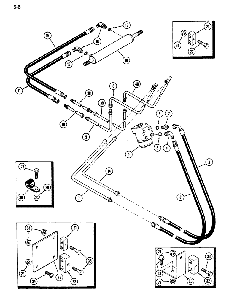 Схема запчастей Case IH 1620 - (5-006) - POWER STEERING CIRCUIT, PUMP TO CYLINDER (04) - STEERING