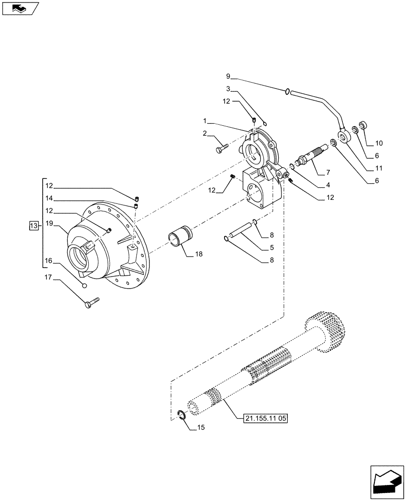 Схема запчастей Case IH PUMA 200 - (21.155.11[01]) - SPEED GEARS AND CLUTCHES - SUPPORT AND MANIFOLD (21) - TRANSMISSION