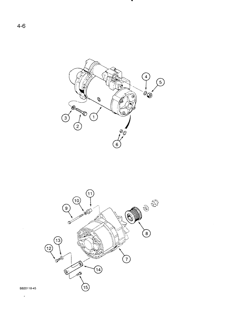 Схема запчастей Case IH 6830T - (4-06) - STARTER AND ALTERNATOR MOUNTING, STARTER MOUNTING 