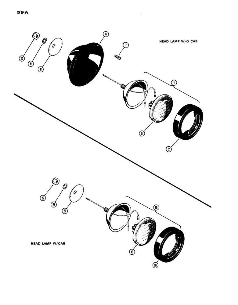 Схема запчастей Case IH 1070 - (059A) - LIGHTING EQUIPMENT, HEAD LAMPS, WITHOUT CAB (04) - ELECTRICAL SYSTEMS