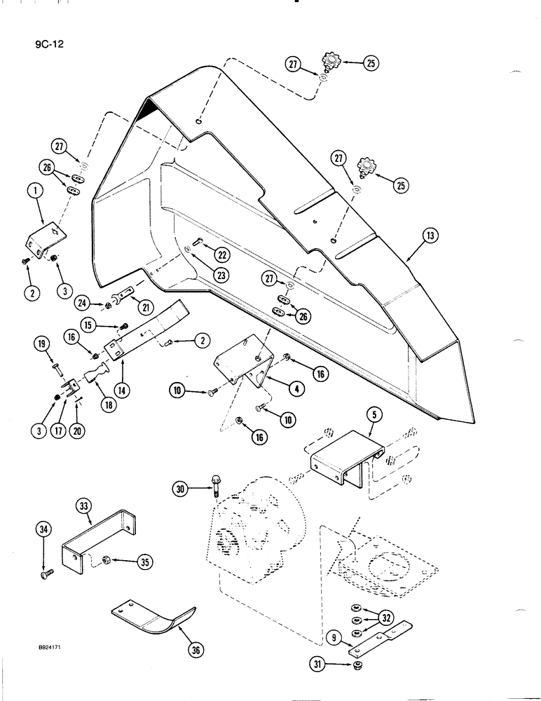 Схема запчастей Case IH 1020 - (9C-12) - AUGER AND KNIFE DRIVE SHIELD AND SUPPORTS (58) - ATTACHMENTS/HEADERS