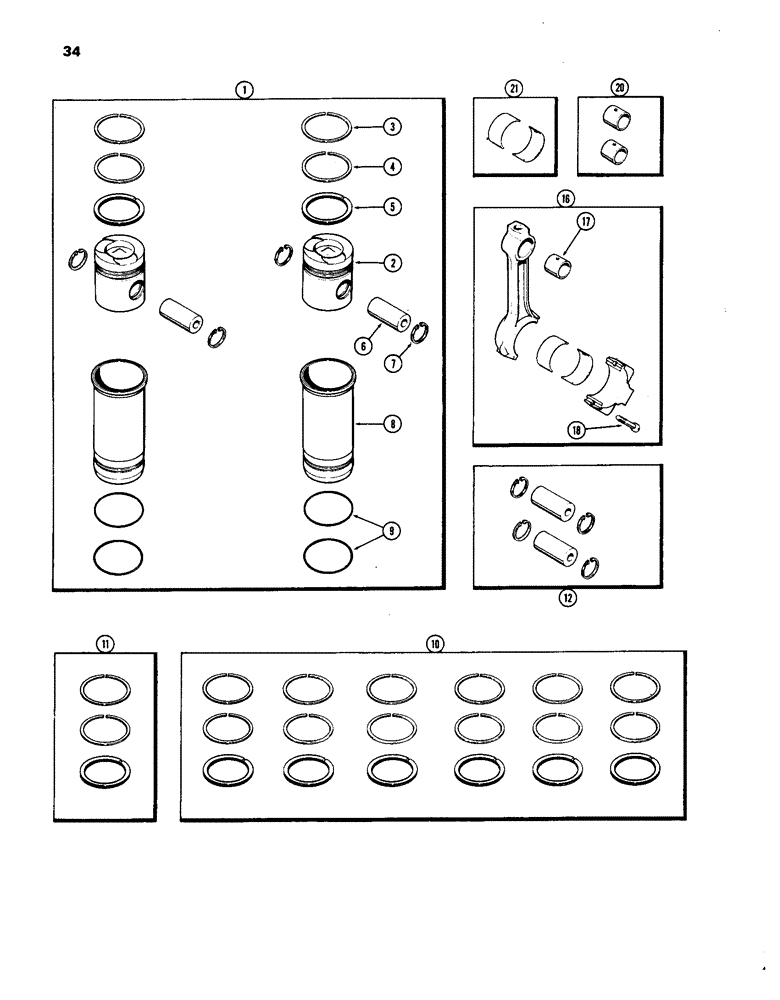 Схема запчастей Case IH 1270 - (034) - PISTON ASSEMBLY AND CONNECTING RODS, 451 BDT, DIESEL ENGINE (02) - ENGINE