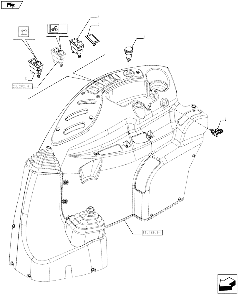 Схема запчастей Case IH FARMALL 65C - (55.512.0201) - RIGHT FENDERS CONSOLE - SWITCH AND RELATED PARTS - L/CAB (55) - ELECTRICAL SYSTEMS